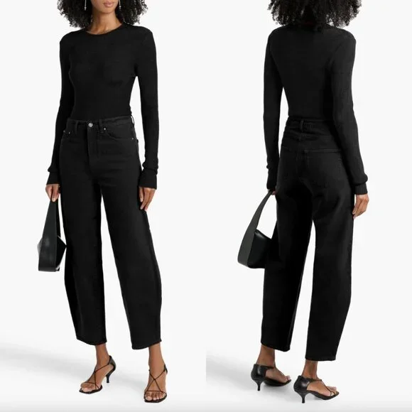 $330 Toteme Black Denim Barrel Leg High Rise Pants size 28/32 - Picture 1 of 6